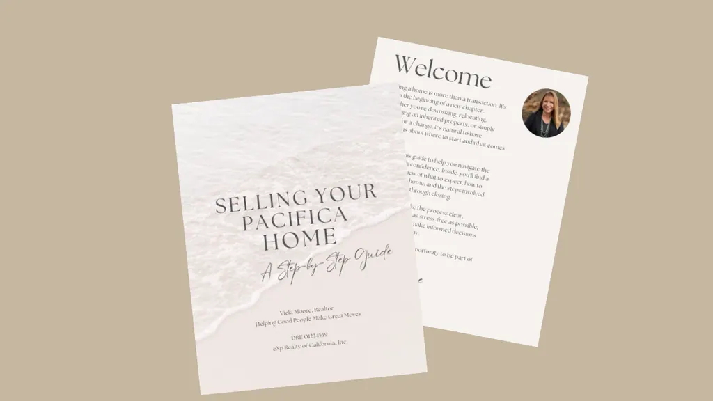 Selling Your Home guide by Pacifica Realtor Vicki Moore featuring a step-by-step home selling workbook