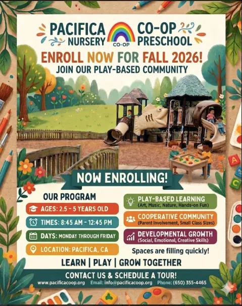 Pacifica Co-op Nursery preschool enrollment information for kids in Pacifica