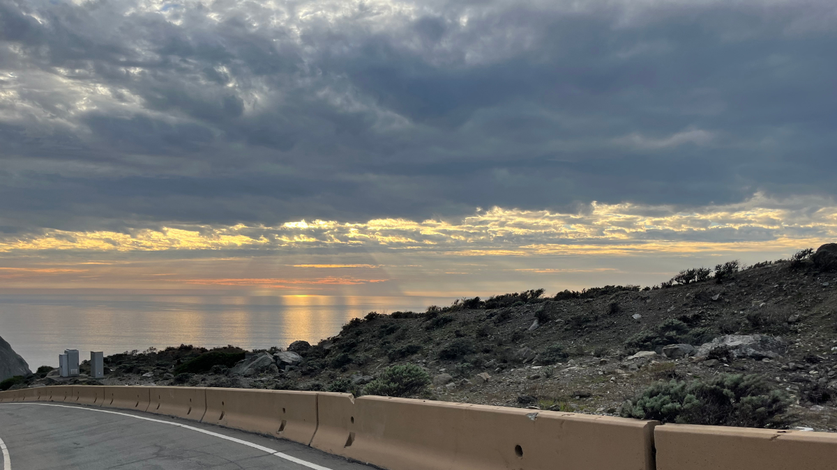 Pacifica California coastline at sunset with ocean view from hillside road